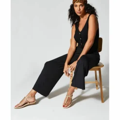 Pantalon large 7/8ème, taille élastiquée, maille unie