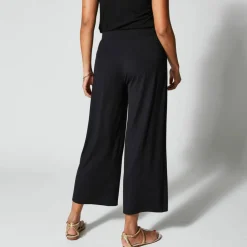 Pantalon large 7/8ème, taille élastiquée, maille unie