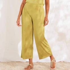 Pantalon large 7/8ème, taille élastiquée, maille unie