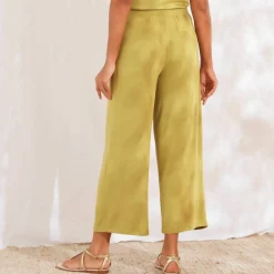 Pantalon large 7/8ème, taille élastiquée, maille unie