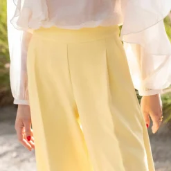 Pantalon large à pinces taille haute, uni