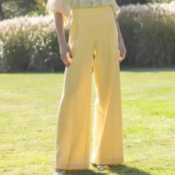 Pantalon large à pinces taille haute, uni