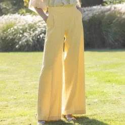 Pantalon large à pinces taille haute, uni