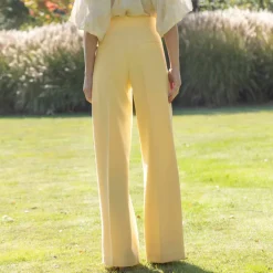 Pantalon large à pinces taille haute, uni