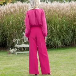 Pantalon large à pinces taille haute, uni