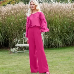 Pantalon large à pinces taille haute, uni