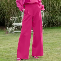 Pantalon large à pinces taille haute, uni