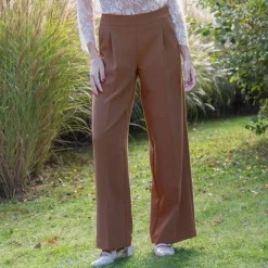 Pantalon large à pinces taille haute, uni