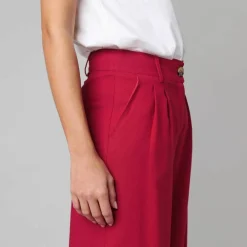 Pantalon large à pinces uni, en viscose-lin