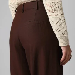 Pantalon large à pinces uni, en viscose-lin