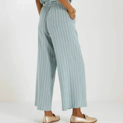 Pantalon large rayé, taille élastiquée