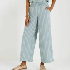 Pantalon large rayé, taille élastiquée