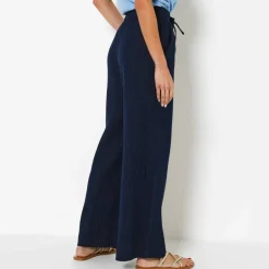 Pantalon large taille haute effet jean, en gaze de coton