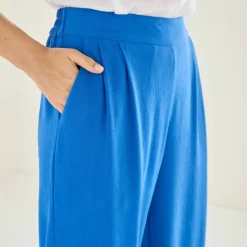 Pantalon large taille haute à enfiler, crêpe fluide