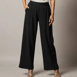 Pantalon large taille haute à enfiler, crêpe fluide