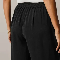 Pantalon large taille haute à enfiler, crêpe fluide