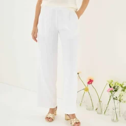 Pantalon large taille haute à enfiler, crêpe fluide