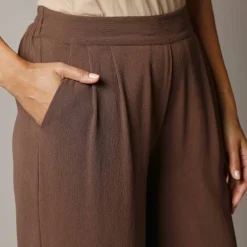 Pantalon large taille haute à enfiler, crêpe fluide