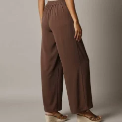 Pantalon large taille haute à enfiler, crêpe fluide