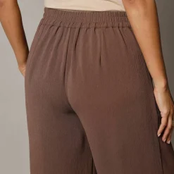Pantalon large taille haute à enfiler, crêpe fluide