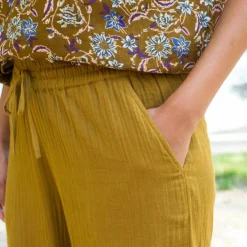 Pantalon large taille haute, gaze de coton