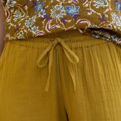 Pantalon large taille haute, gaze de coton