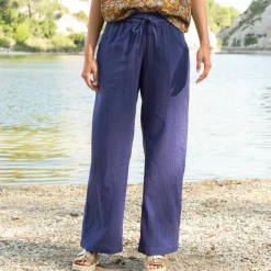 Pantalon large taille haute, gaze de coton