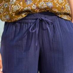 Pantalon large taille haute, gaze de coton