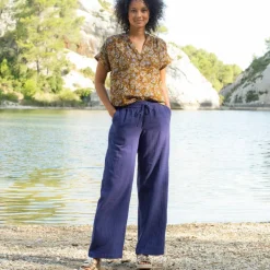 Pantalon large taille haute, gaze de coton