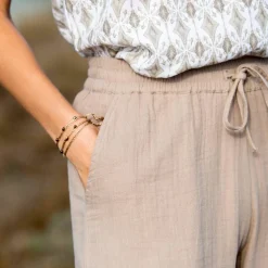 Pantalon large taille haute, gaze de coton
