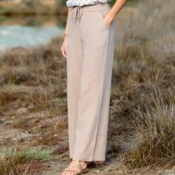 Pantalon large taille haute, gaze de coton