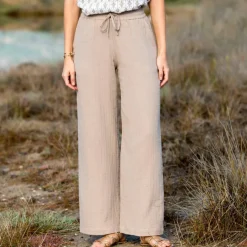 Pantalon large taille haute, gaze de coton