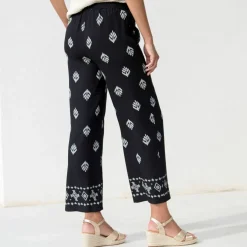 Pantalon large taille haute, viscose imprimée