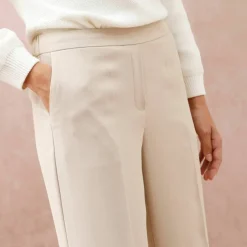 Pantalon large taille élastiquée, crêpe