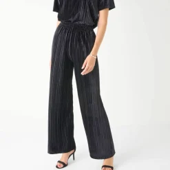 Pantalon large velours reliefé taille élastiquée