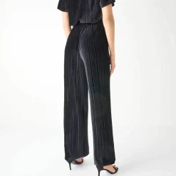 Pantalon large velours reliefé taille élastiquée