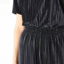 Pantalon large velours reliefé taille élastiquée