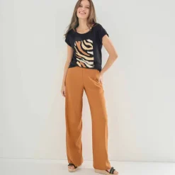 Pantalon large viscose/lin