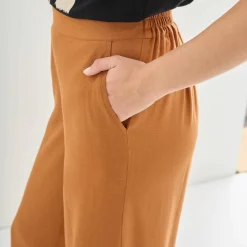 Pantalon large viscose/lin