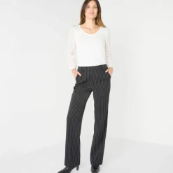 Pantalon élégant droit, rayé