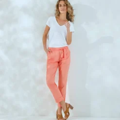 Pantalon 7/8ème fuselé uni, tissu fluide