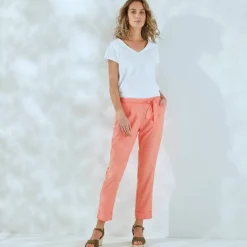 Pantalon 7/8ème fuselé uni, tissu fluide