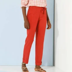 Pantalon 7/8ème fuselé uni, tissu fluide