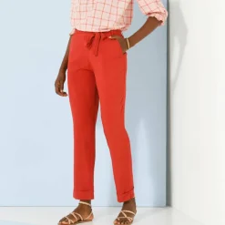 Pantalon 7/8ème fuselé uni, tissu fluide