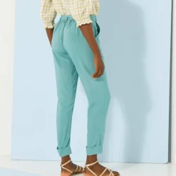 Pantalon 7/8ème fuselé uni, tissu fluide