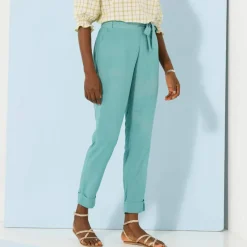 Pantalon 7/8ème fuselé uni, tissu fluide