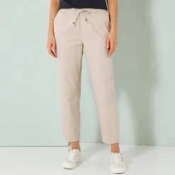 Pantalon mom 7/8ème uni, coton