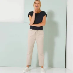 Pantalon mom 7/8ème uni, coton
