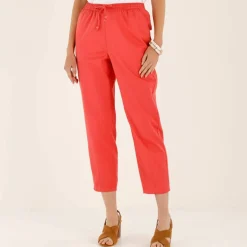 Pantalon mom 7/8ème uni, coton