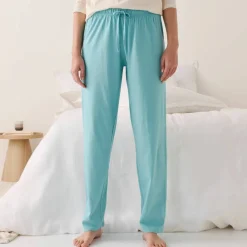Pantalon pyjama coton uni avec lien à nouer